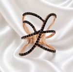 Handmade rose gold plated silver ring with black zirconia, size 57