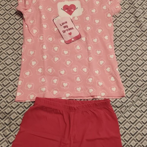 Dreams by Joyce girls' summer pajamas, pink and white