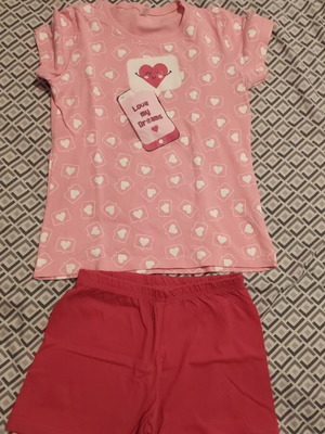 Dreams by Joyce girls' summer pajamas, pink and white