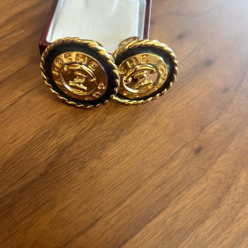 Vintage 80’s clip on earrings Guy Laroche dark blue and gold, like new