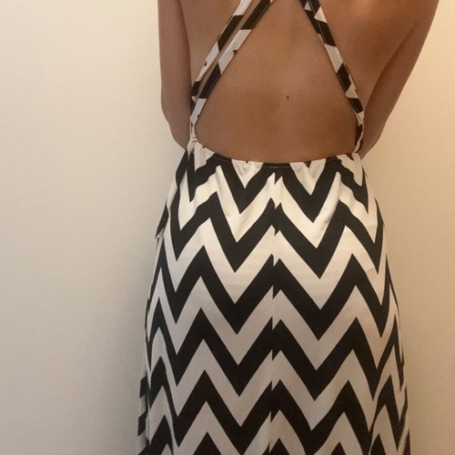 Long black and white dress used, size M