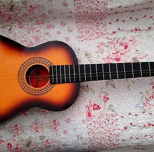 Vintage Ritmo Παλιά ακουστική κιθάρα της δεκαετίας του 70 με δερμάτινη θήκη και λουράκι