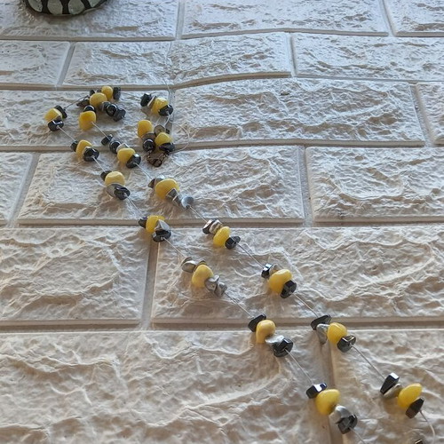 Handmade long necklace with hematite and yellow nephrite stones, like new