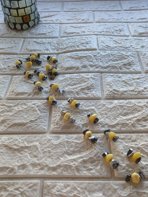 Handmade long necklace with hematite and yellow nephrite stones, like new