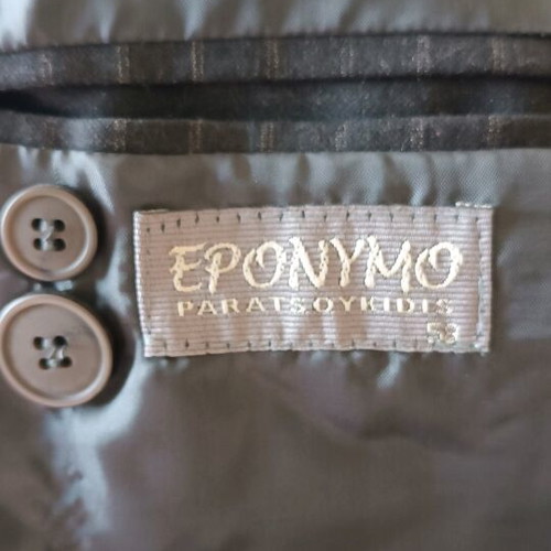 EPONYMO suit like new, brown with beige stripes, size XXL