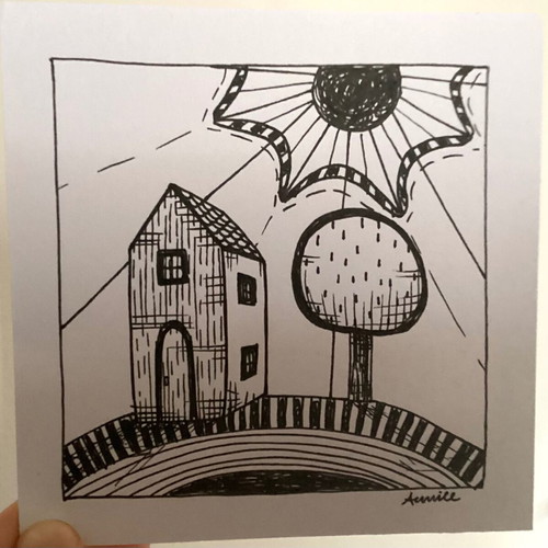 Mini house sketch new on Bristol paper 11.7x10.5cm