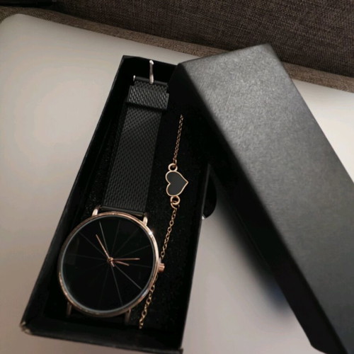 Watch and bracelet set new, black and gold
