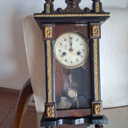 RA Antique Wall Pendulum Clock used, wooden with gold decorations