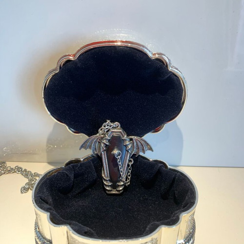 Alchemy Gothic Coffin Pendant 2022 like new, pewter and leather