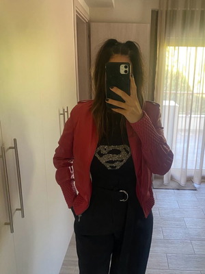 Leather jacket red new, size medium
