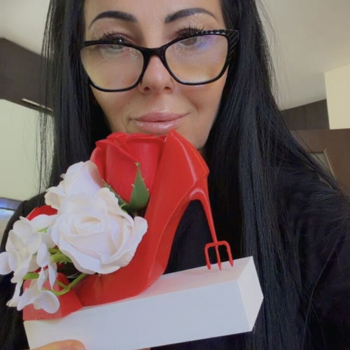 Elegant Red Shoe with Delicate Soap Flowers New