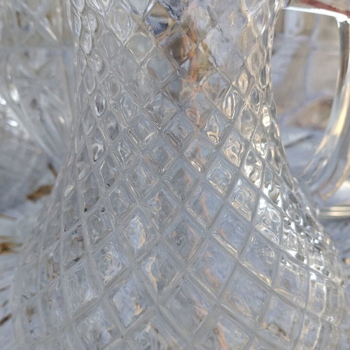 Vintage glassware set of 5 pieces, used, including pitchers and vase