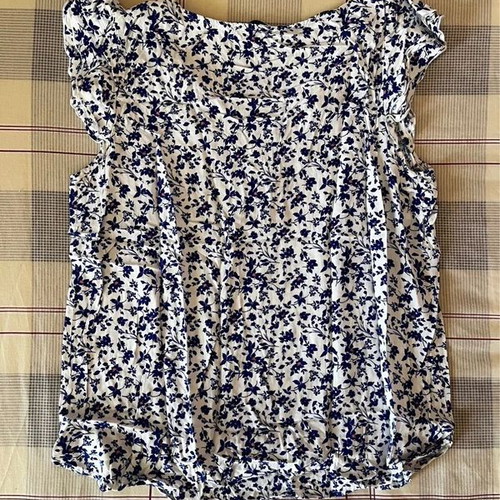 Floral blouse EDC by Esprit used, white and blue, size S
