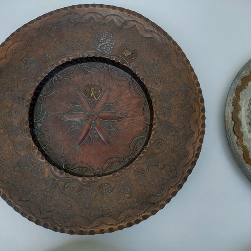 Copper Greek handmade carved wall plates used, all together