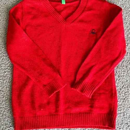 Benetton red V-neck sweater for 2-year-old boy like new