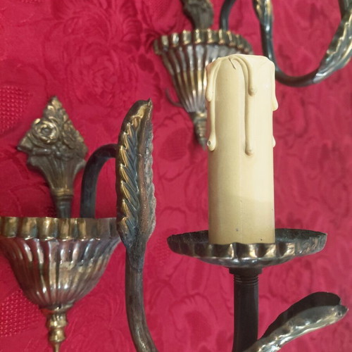 Two vintage brass wall sconces from the 1960s