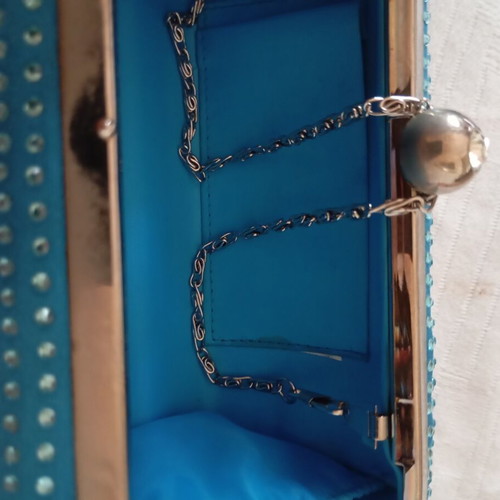 Clutch bag blue with strass and chain like new