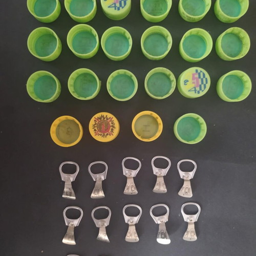 Soda bottle caps used, pack