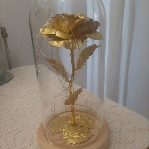 Decorative golden rose with vase and light, like new