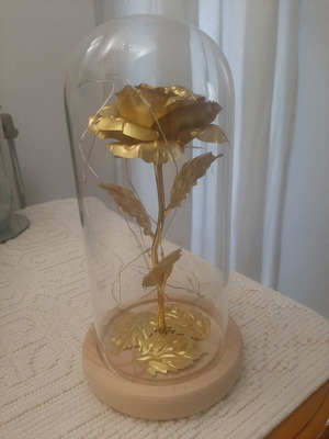 Decorative golden rose with vase and light, like new