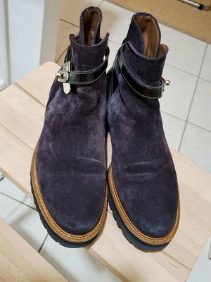 Pertini ankle boots made in Spain like new, purple suede and brown leather