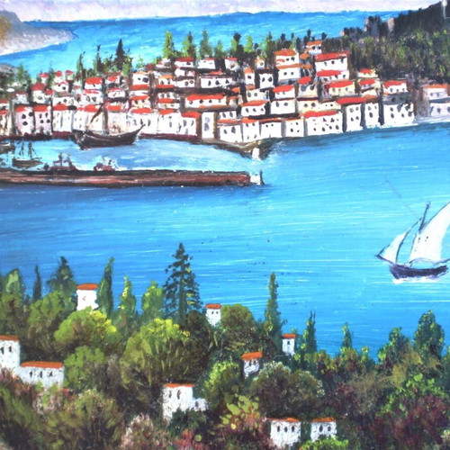 Θαλασσογραφία ελαιογραφία από Πάργα μεταχειρισμένη, υπογεγραμμένη Β. Ιωακείμ