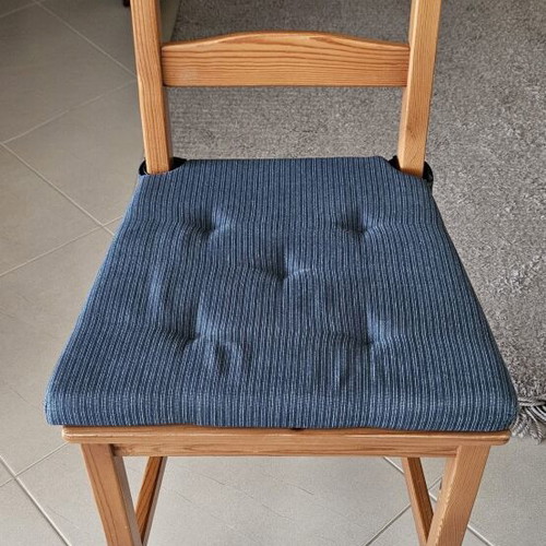Ikea wooden chairs like new with dark blue cushions, set of four