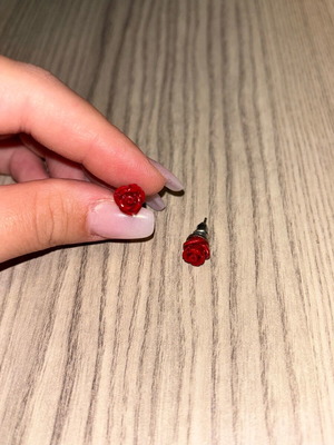 Earrings red rose studs like new
