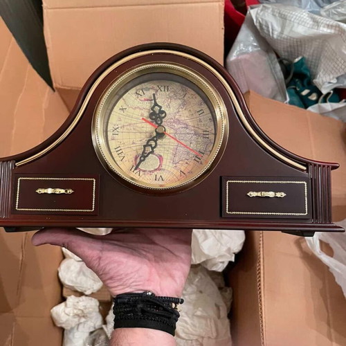 Vintage wooden mantel table clock used with map design