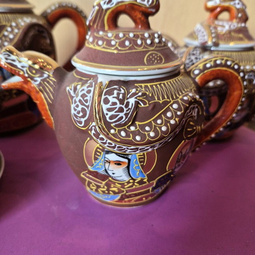 Satsuma Geisha Dragonware Moriage 13-Piece Vintage Tea Set new