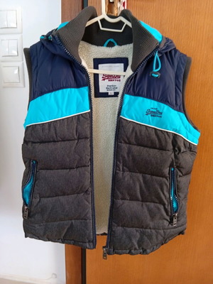 Superdry sleeveless women's jacket used, size L, grey and blue