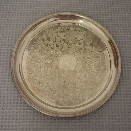 Vintage Silverplate Serving Tray used, 29cm, round