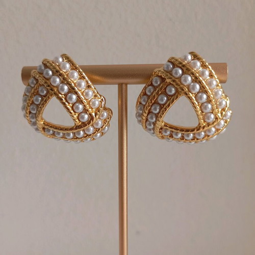 Stainless steel women's earrings new with pearl knot design gold-colored