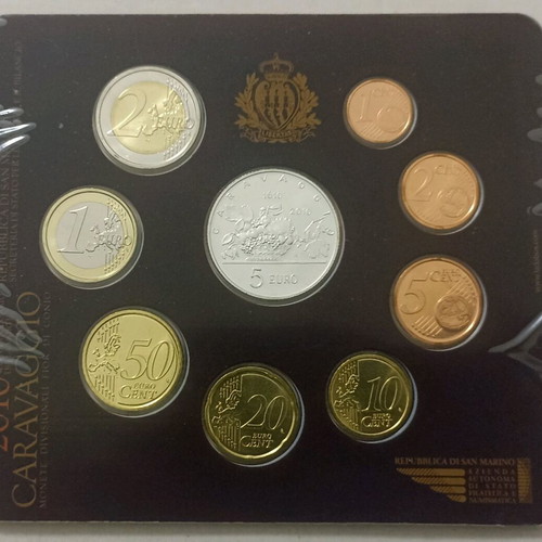 San Marino 2010 coin set and silver Caravaggio commemorative in blister new