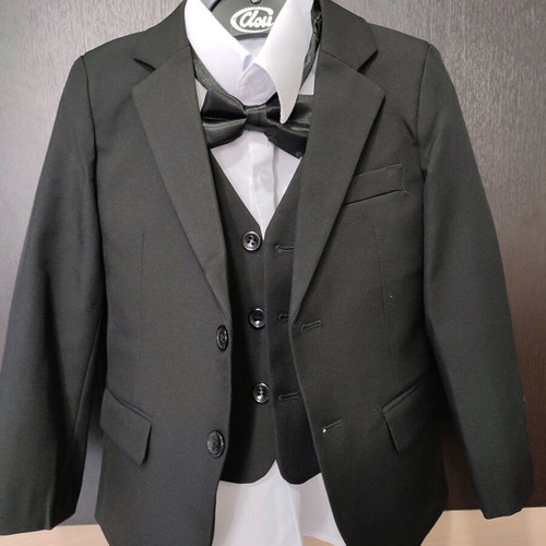 Children's black suit like new with shirt, bow tie and vest