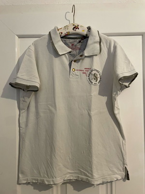 Singly Armywear vintage polo shirt S used, off white with khaki trim