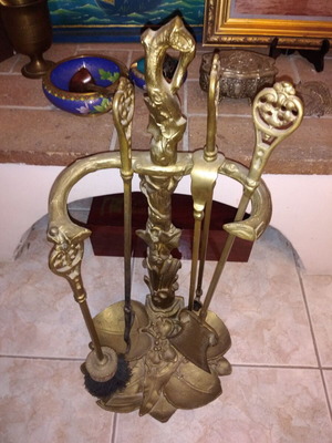 Комплект за камина от месинг като нов, височина 62 см