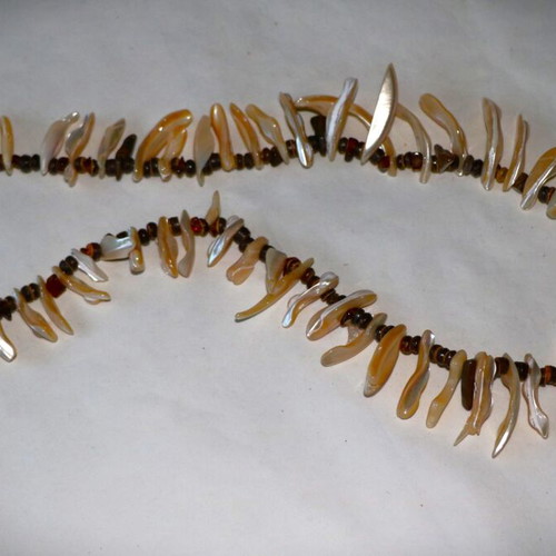Long necklace new with Tigers Eye, shells and sterling silver 925