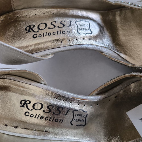 Rossi high heels with genuine Swarovski stones, new, gold and silver