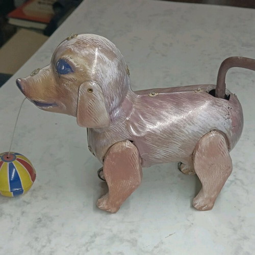 Tin wind-up dog replica of Jolly Bruno toy from 60s, new