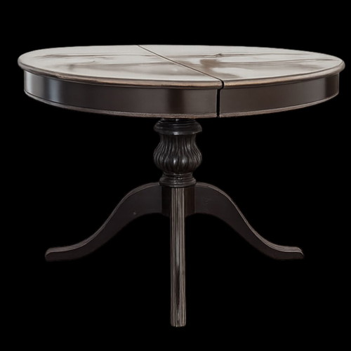 Wooden round extendable table used with pedestal base