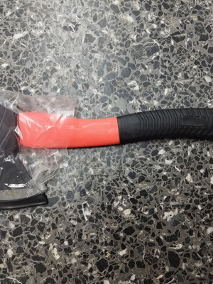 Axe with ergonomic handle and rubber blade guard, new