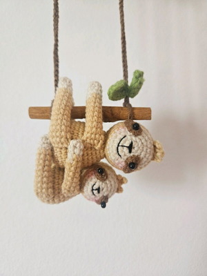 Hanging sloth with cinnamon stick like new, handmade