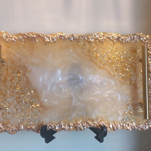 Decorative tray handmade with liquid glass effects 35x21 cm