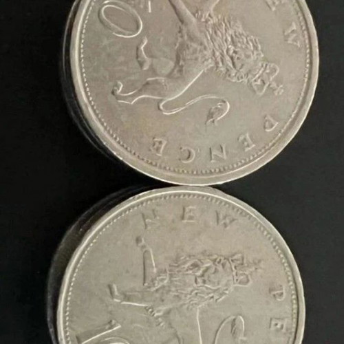 Collectible British coins used, pack of 10, from 1968
