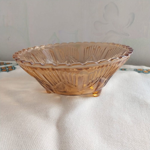 Vintage Bulgarian amber glass fruit bowl 1970s
