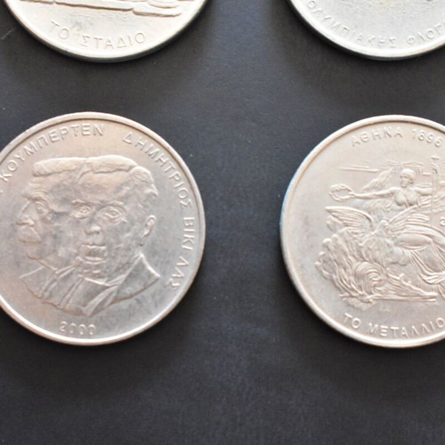 Complete set of 6 used 500 Drachma coins 2000 Athens Olympics