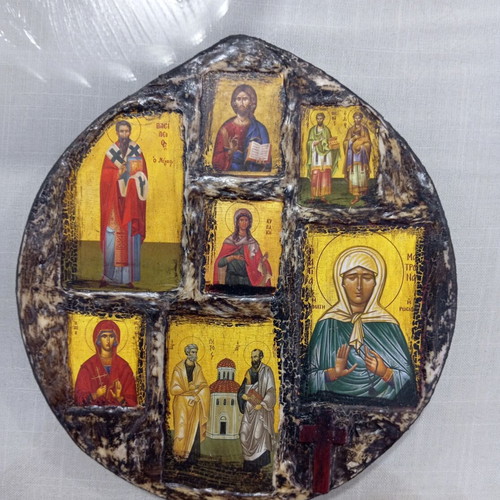 Byzantine Icon Composition on Old Wood Like New