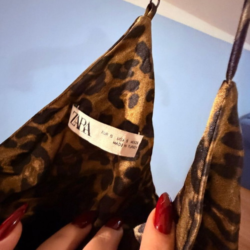 Zara satin mini dress like new, brown and green