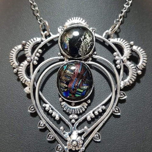Necklace with dichroic glass in 900 silver and steel new